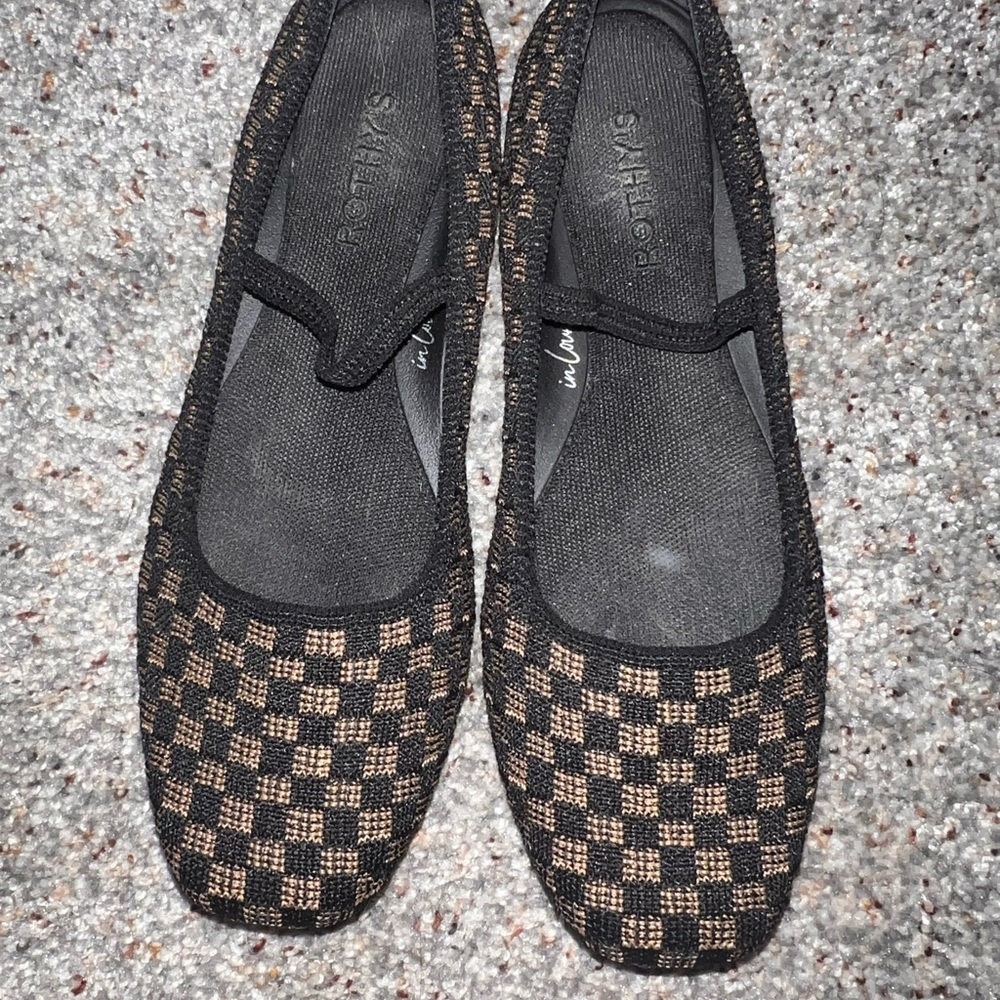 Rothy's Black and Brown Checkered Flats